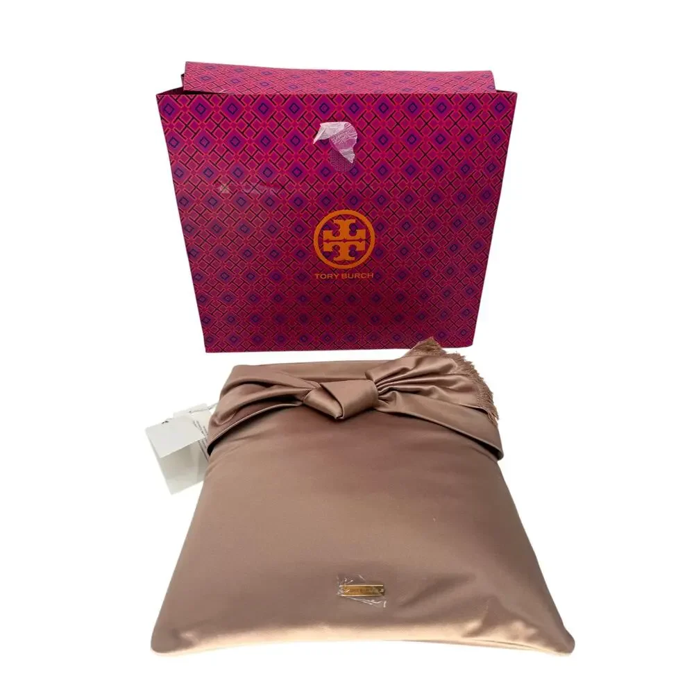 Tory Burch Eleanor Satin Knotted Bow Clutch Shell Pink Women's Evening Bag OS